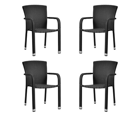 Raki Palmar Set 4 scaune gradina/terasa cu brate, ratan sintetic, cadru aluminiu, negre, 56x56xh82cm