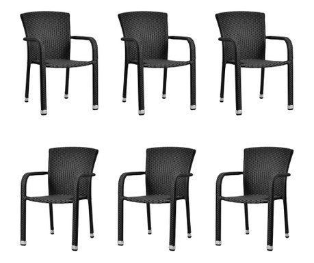 Raki Palmar Set 6 scaune gradina/terasa cu brate, ratan sintetic, cadru aluminiu, negre, 56x56xh82cm