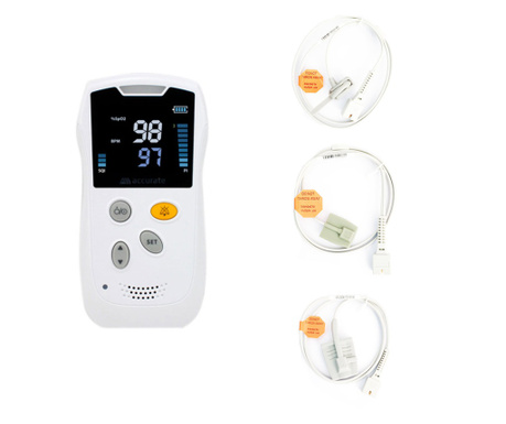 Pulsoximetru portabil Accurate HS10A, senzor neonatal, senzor pediatric, senzor adulti, display LCD, functie de alarma, baterii