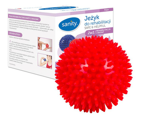 Minge Sanity Safe & Helpful, 2 in 1, pentru reabilitare si masaj, 9 cm, tip arici, Rosu