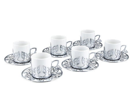 Set 6 cesti cafea turceasca cu farfurioara, 60 ml x 6, Ø5xh6 cm/ Ø11xh1.5 cm, EHA - Argintiu