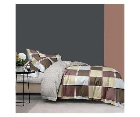 Спално бельо за един човек с еластична покривка и 2 квадратни калъфки за възглавници Dalmar, мерсеризиран памук, многоцветни, 90 Sofi