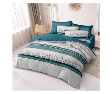 Спално бельо за един човек с еластична покривка и 2 квадратни калъфки за възглавници, Niyol, мерсеризиран памук, многоцветни, 90 Sofi