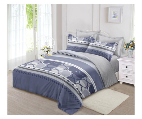 Lenjerie de pat pentru o persoana cu husa elastic pat si 2 fete perna dreptunghiulara, Andros, bumbac mercerizat, multicolor