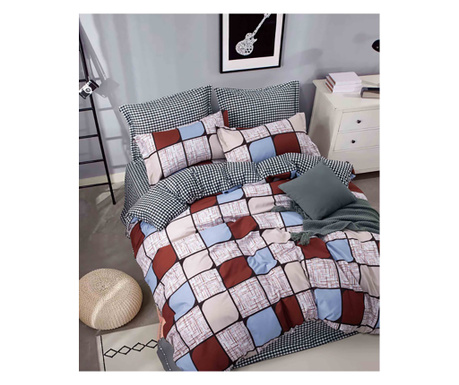 Спално бельо за един човек с еластична покривка и 2 квадратни калъфки за възглавници, Dion, мерсеризиран памук, многоцветни, 90 Sofi