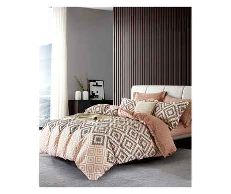 Спално бельо за един човек с 2 квадратни калъфки за възглавници Ermioni, мерсеризиран памук, многоцветно, 140 х 230 см Sofi