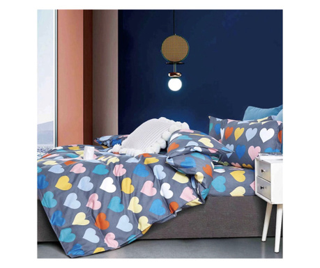 Lenjerie de pat pentru o persoana cu husa elastic pat si fata perna patrata, Galesnjak, bumbac mercerizat, multicolor