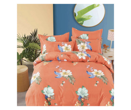 Брачно спално бельо с правоъгълна калъфка, Rhamnus, мерсеризиран памук, многоцветно, 220 х 230 см