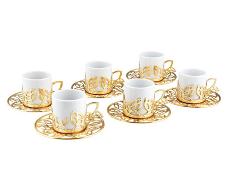 6 db-os török kávéscsésze készlet csészealjjal, 60 ml x 6, Ø5xh6 cm/ Ø11xh1.5 cm, EHA - Golden