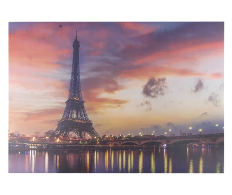 Картина Home, Пейзаж на Айфеловата кула, Светлина, Плат, Дърво, 70х50х1,5см, Многоцветен