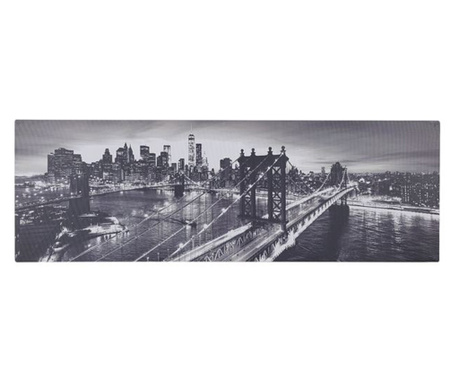 Картина Home, Пейзаж на моста в Ню Йорк, Светлина, Плат, Дърво, 90х30х1,5см, Сив