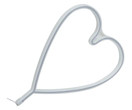 Неонова LED лампа, Дизайн на сърце, USB кабел, 36.3x29x1.3 см, Бял