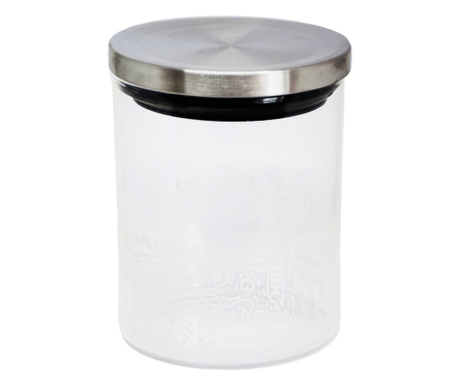 Recipient din sticla borosilicata Pufo pentru zahar, cafea, ceai sau condimente, cu capac ermetic, 1 L