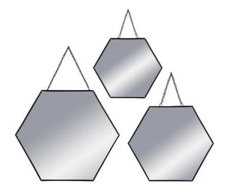 1 set 3 oglinzi perete hexagonale cu rama neagra