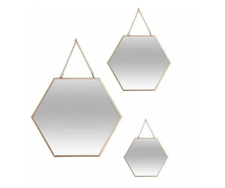 1 set 3 oglinzi perete hexagonale cu rama aurie