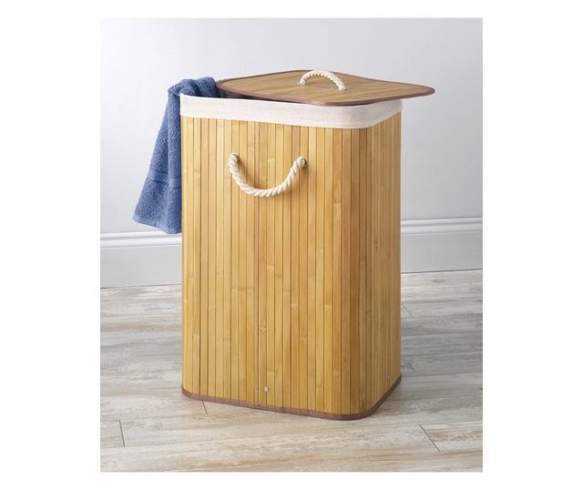 Cos pentru rufe, din bambus si material textil, 60 l, 40 x 30 x 50 cm, Grunberg BM023/NATURE (crem)
