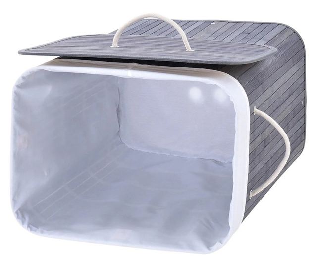 Cos pentru rufe, din bambus si material textil, 60 l, 40 x 30 x 50 cm, Grunberg BM023/GRI (gri)