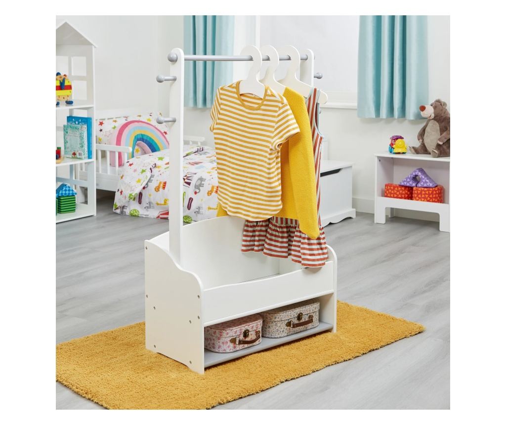 Drveni stalak za dječju odjeću, polica s policama za odlaganje, otvoreni ormar - BIJELO/SIVO - 9