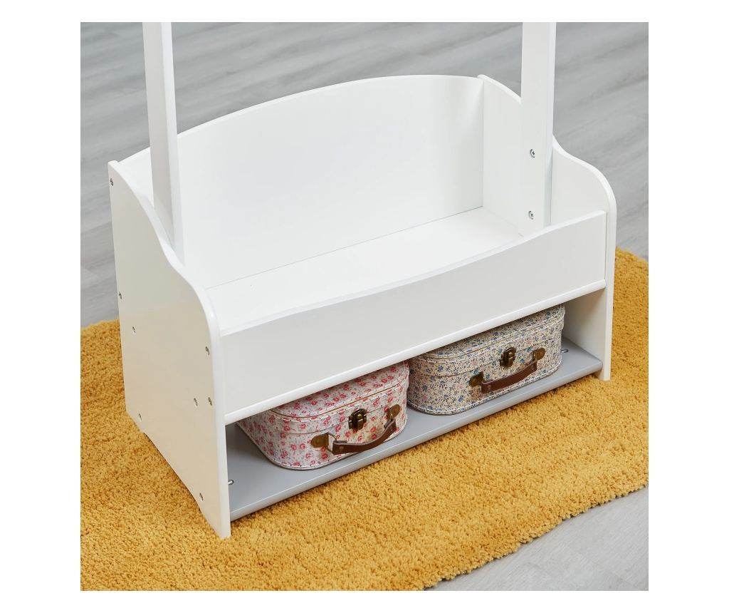 Drveni stalak za dječju odjeću, polica s policama za odlaganje, otvoreni ormar - BIJELO/SIVO - 2