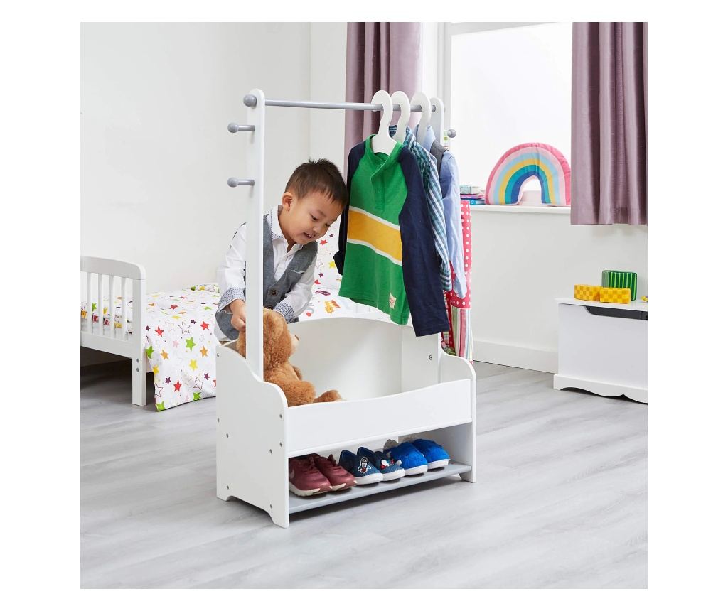 Drveni stalak za dječju odjeću, polica s policama za odlaganje, otvoreni ormar - BIJELO/SIVO - 3