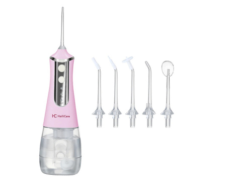 Irigator Bucal tip Dus Bucal Portabil, Hailicare, 5 Programe, Rezervor 350ml, 5 Duze incluse, Protectie ip x6, Baterie 800mA,