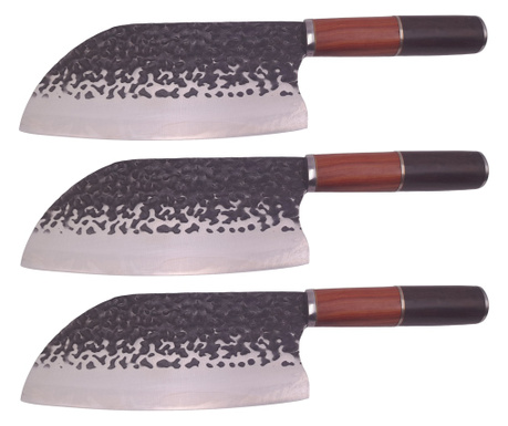 IdeallStore® комплект от три кухненски ножа, ръчна изработка, 30 см, неръждаема стомана, кафяв
