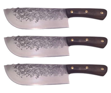 Három darabos IdeallStore® szakácskés készlet, kézzel készített, Ancient Blade, 29,5 cm, rozsdamentes acél, barna színű