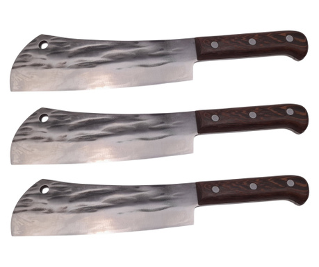 IdeallStore® Комплект от три готварски ножа, ръчно изработени, пресовани, 32 см, кафяви