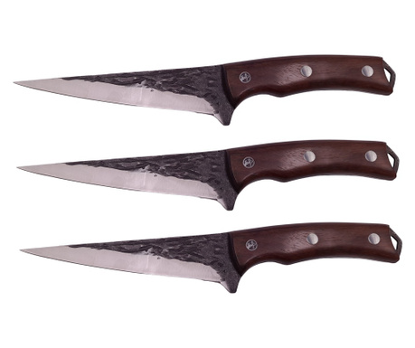 Комплект IdeallStore® от три ръчно изработени месарски ножа 27,5 см кожена дръжка