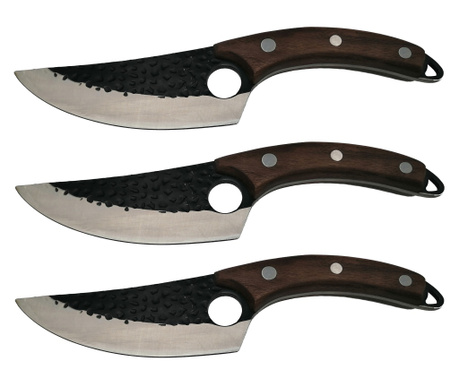 Комплект IdeallStore® от три касапски ножа, ръчна изработка, 27,5 см, кафяв, включена кутия