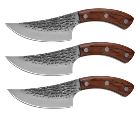 IdeallStore® Комплект от три месарски ножа, 24,5 см, кафяви, с кожена дръжка