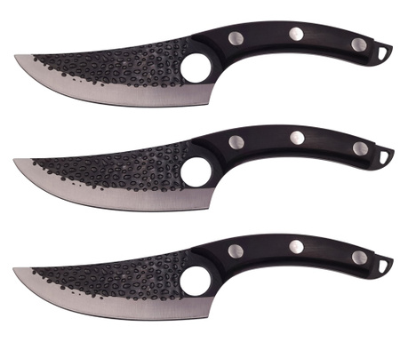 Комплект месарски ножове IdeallStore Huang Cook, ръчна изработка, 27,5 см, черен, 3 бр