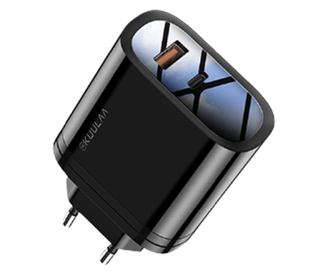 Incarcator retea 36w kullaa , ultra fast charge , USB 3.0 si USB Tip C ,negru