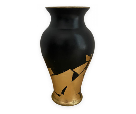 Vaza ceramica neagra cu foita de aur, 30cm