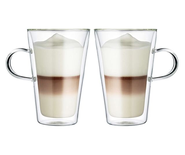 Set 2 cani cu pereti dubli Quasar & Co., 400 ml, termorezistente, model drept, transparent