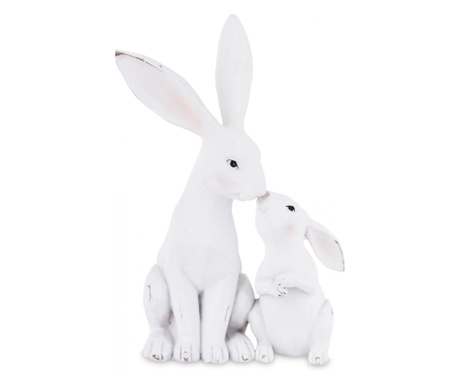 Figurina mama iepuras cu pui, alb, 27x18x11 cm