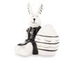 Figurina ceramica iepuras cu ou, negru/alb, 8,5x7,5x7 cm