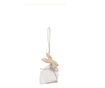 Ornament iepuras, alb/negru, lemn/textil, 13x9 cm