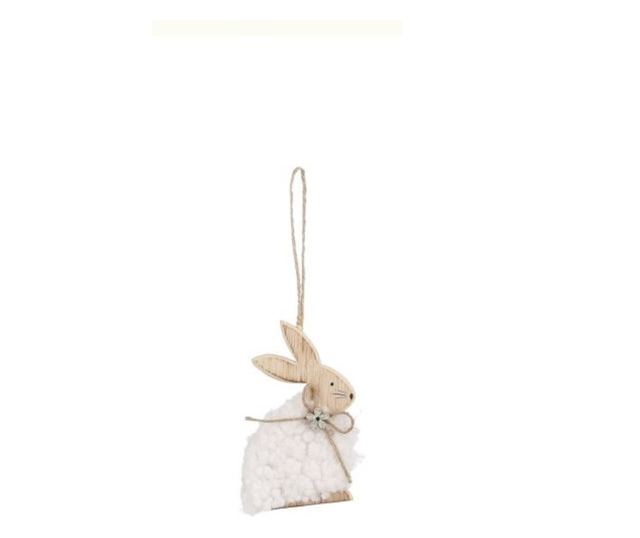 Ornament iepuras, alb/negru, lemn/textil, 13x9 cm
