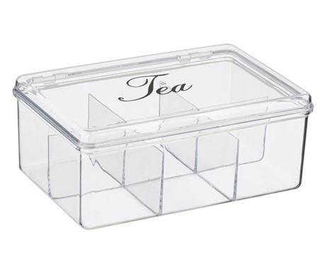 Кутия за чай, С капак, Пластмаса, 21х14,5х8,5 см, Прозрачен