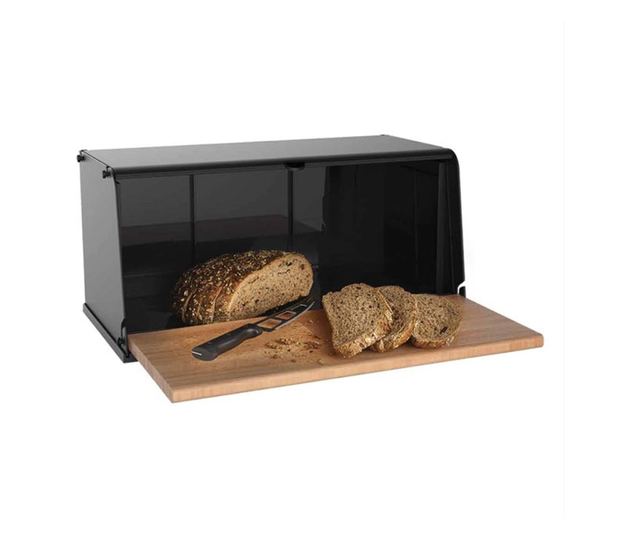 Кутия за хляб KITCHEN MASTER, Дъска за рязане, Бук, Пластмаса, 40.5х21х19см, Кафяв/Черен