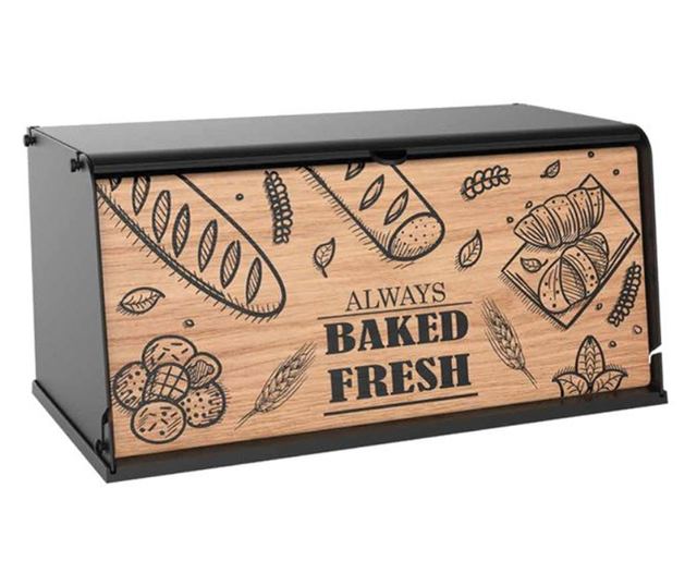 Кутия за хляб KITCHEN MASTER, Дъска за рязане, Бук, Пластмаса, 40.5х21х19см, Кафяв/Черен