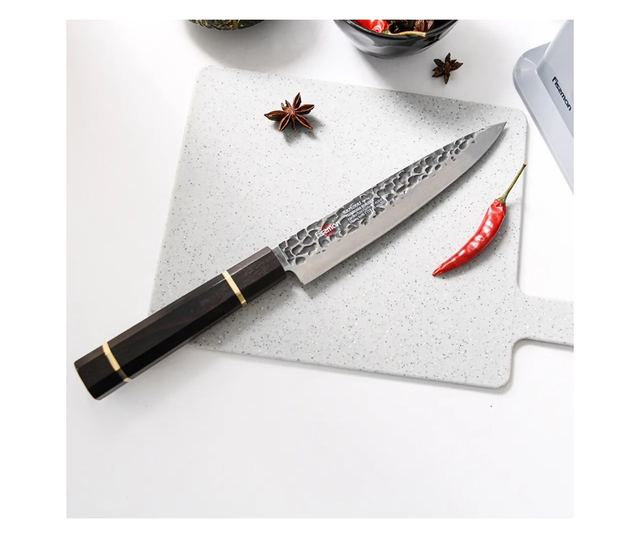 Fissman-Kensei Bokuden szeletelt kés, AUS-8 acél, 18 cm, ezüst/barna