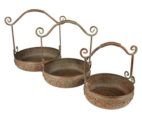 Set od 3 smeđa željezna stalka za cvijeće 33x27x31, 27x23x28, 23x20x23 cm
