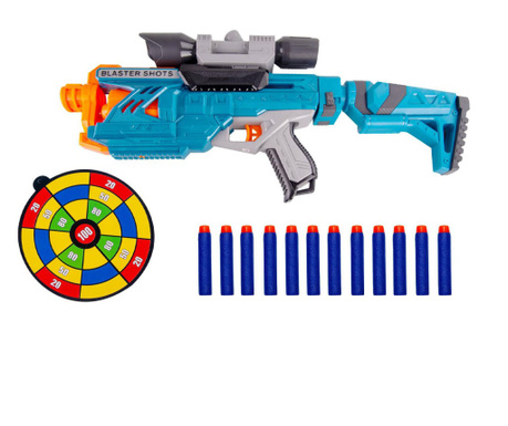 Детско оръжие Blaster, С 12 меки патрони, Мишена, 57 х 8 х 30 см