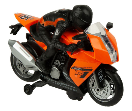 Въртящ се мотоциклет, С ездач, Оранжев, 31 х 13 х 22 см