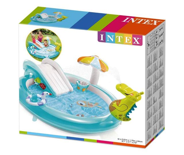 Надуваем център за игра, С пързалка и пръскащ Алигатор, Басейн INTEX, 201 см x 170 см x 84 см, 2+