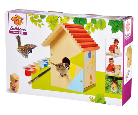 Дървена къщичка за птици, За сглобяване и оцветяване, 6+