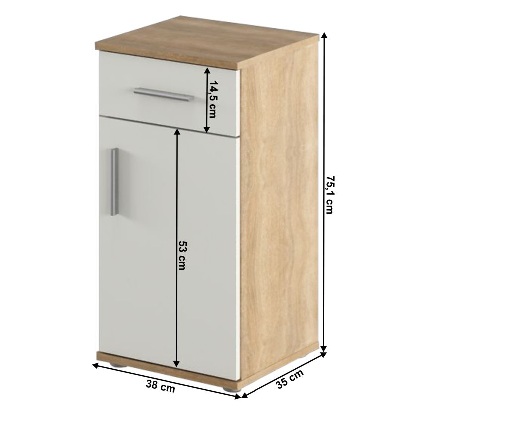 Lessy Sonoma Oak Fehér Matt Gardróbszekrény 38x35x75,1 cm - 3