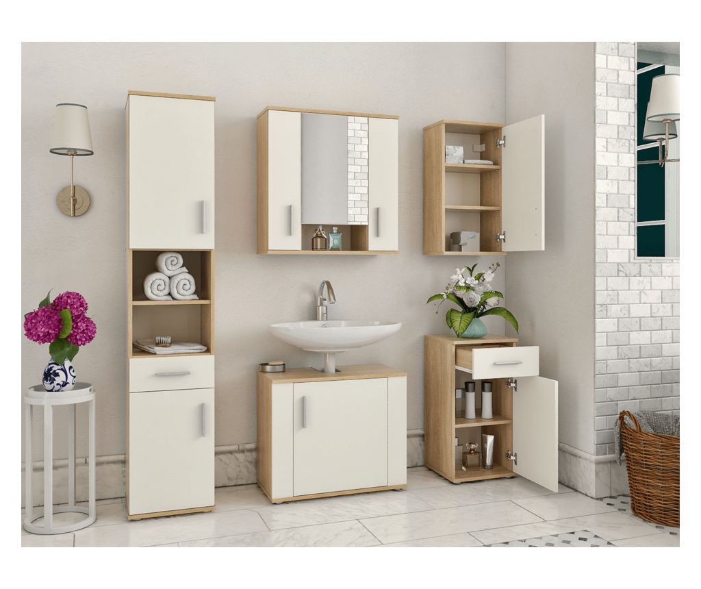 Lessy Sonoma Oak Fehér Matt Gardróbszekrény 38x35x75,1 cm - 4